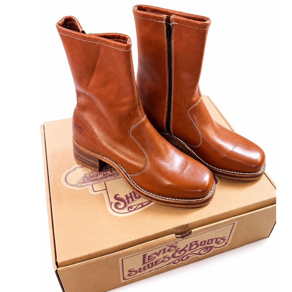 Vintage Original NOS Levis Phoenix Brown Leather Side Zip Boots Mens 9.5